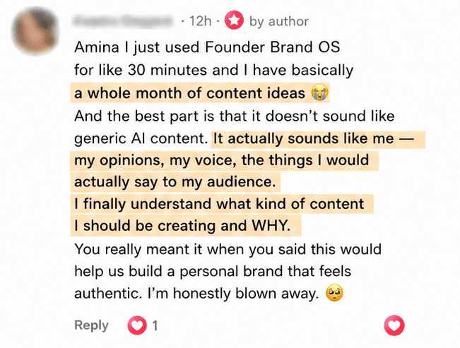Founder Brand OS private launch testimonial