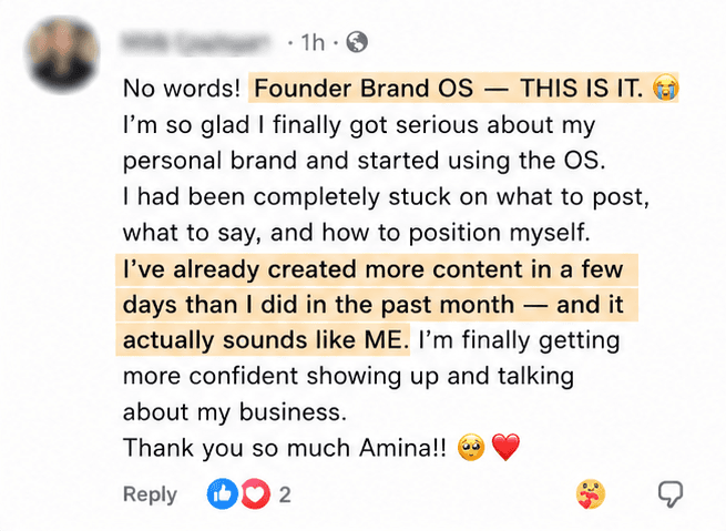 Founder Brand OS private launch testimonial