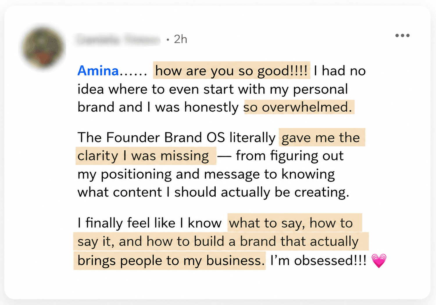 Founder Brand OS private launch testimonial